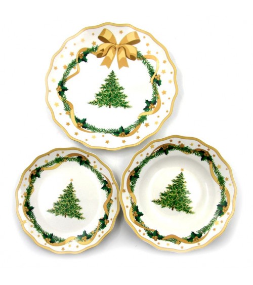 "Gold Christmas" Porcelain Christmas Plate Service 18 Pieces - Royal Family -