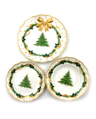 "Gold Christmas" Porcelain Christmas Plate Service 18 Pieces - Royal Family -