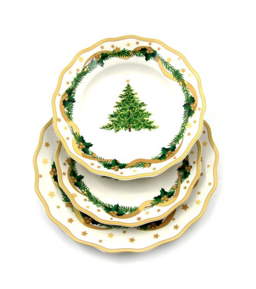 Service d'assiettes de Noël en porcelaine "Gold Christmas" 18 Pièces - Famille Royale -