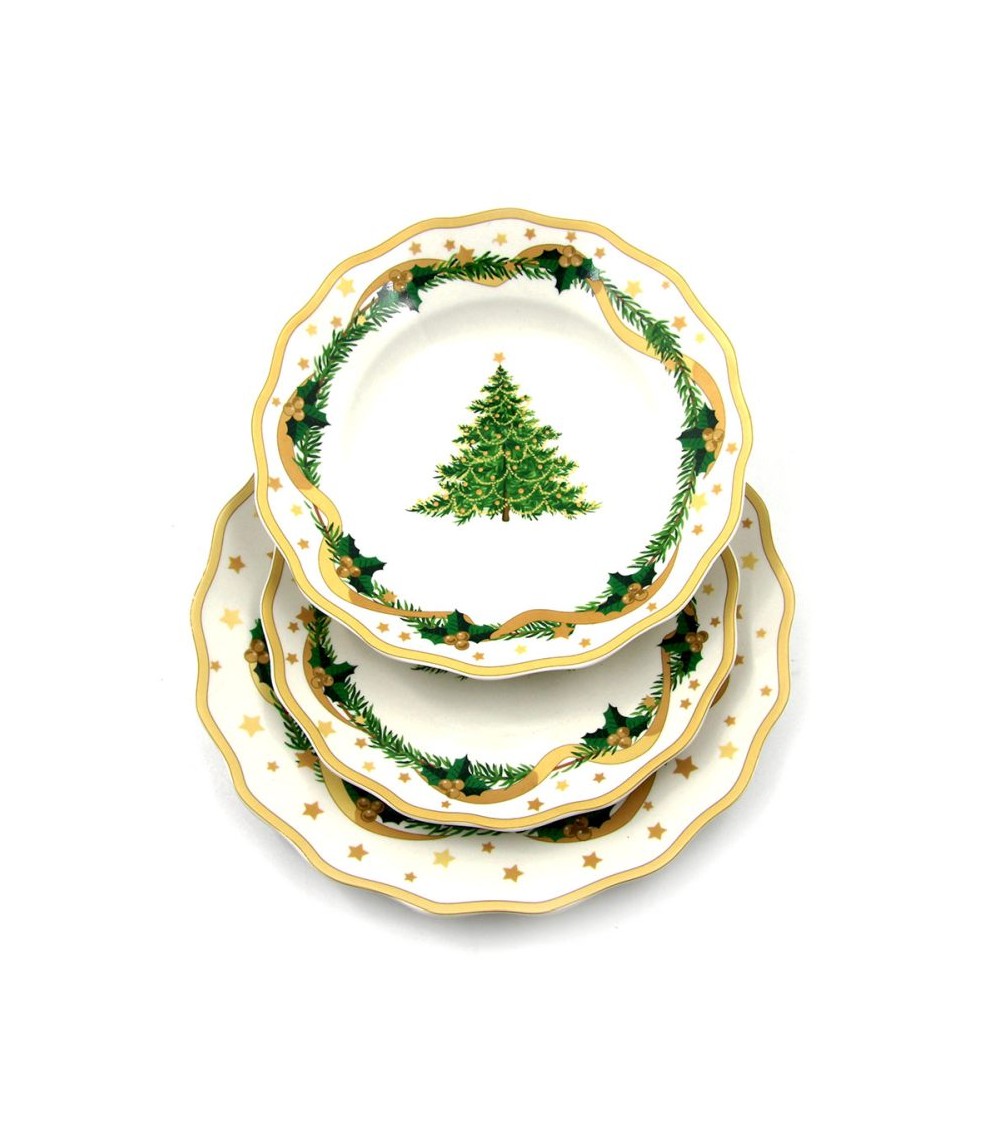 "Gold Christmas" Porcelain Christmas Plate Service 18 Pieces - Royal Family -