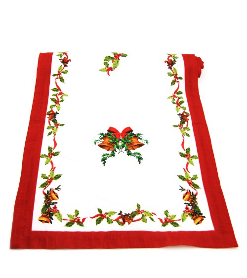 Christmas Runner in Cotton and Linen "Christmas Carol" cm 135 x 45 - Royal Family -