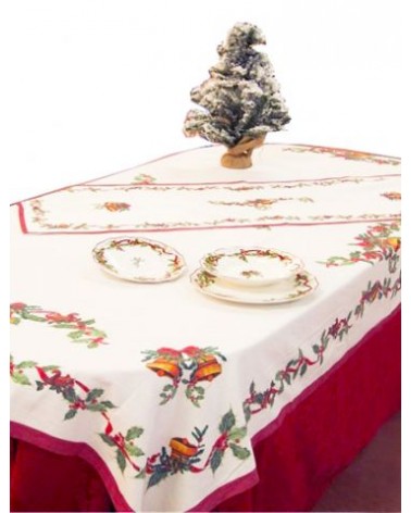 Nappe de Noël rectangulaire en coton et lin "Christmas Carol" 140 x 240 cm - Famille Royale -