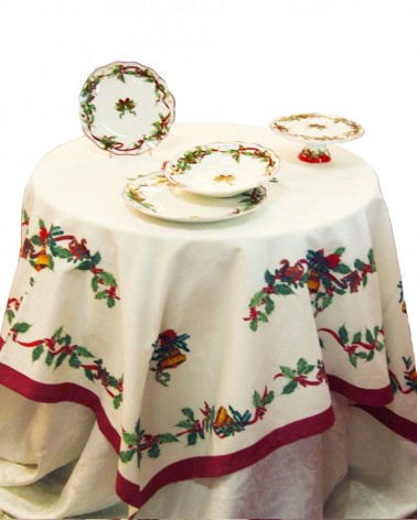 Christmas Tablecloth in Cotton and Linen "Christmas Carol" cm 140 x 140 - Royal Family -