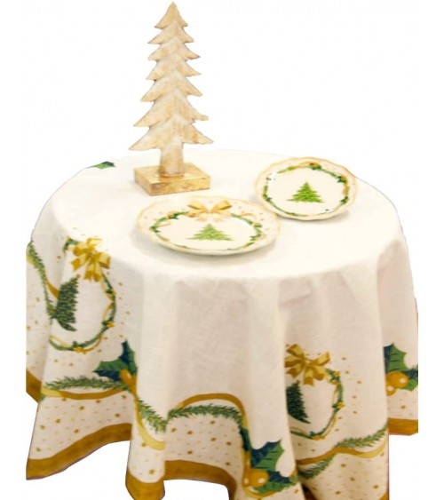 Tovaglia di Natale in Cotone e Lino "Gold Christmas" cm 140 x 140 - Royal Family - 