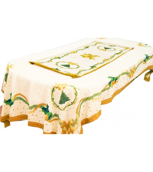 Rectangular Christmas Tablecloth in Cotton and Linen "Gold Christmas" cm 140 x 240 - Royal Family -