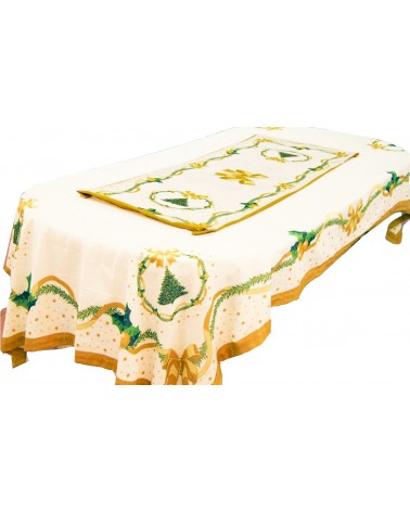 Tovaglia di Natale Rettangolare in Cotone e Lino "Gold Christmas" cm 140 x 300 - Royal Family - 