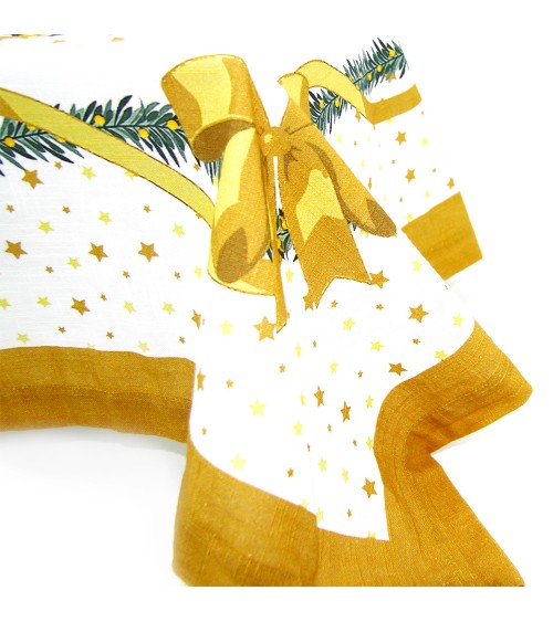 Nappe de Noël rectangulaire en coton et lin "Gold Christmas" 140 x 300 cm - Royal Family - 