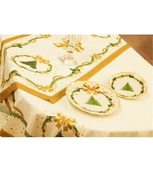 Chemin de table de Noël en Coton et Lin "Gold Christmas" 135 x 45 cm - Famille Royale - 