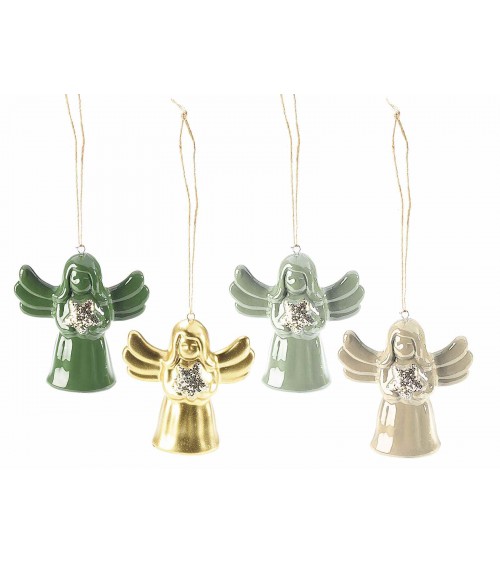 Lot de 12 anges de Noël en céramique avec étoile scintillante à suspendre - 