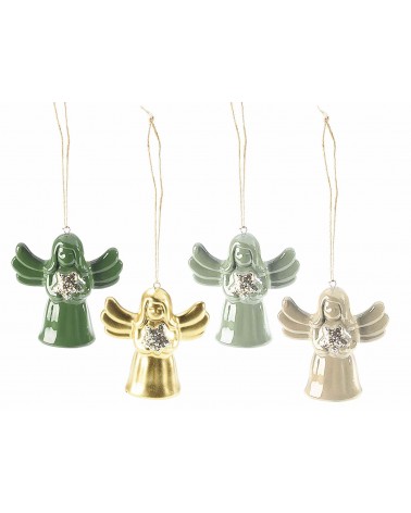 Lot de 12 anges de Noël en céramique avec étoile scintillante à suspendre - 