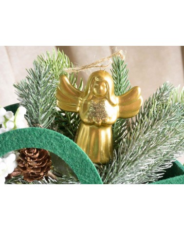 Set 12 Angioletti Natalizi in Ceramica con Stella Glitterata da Appendere - 