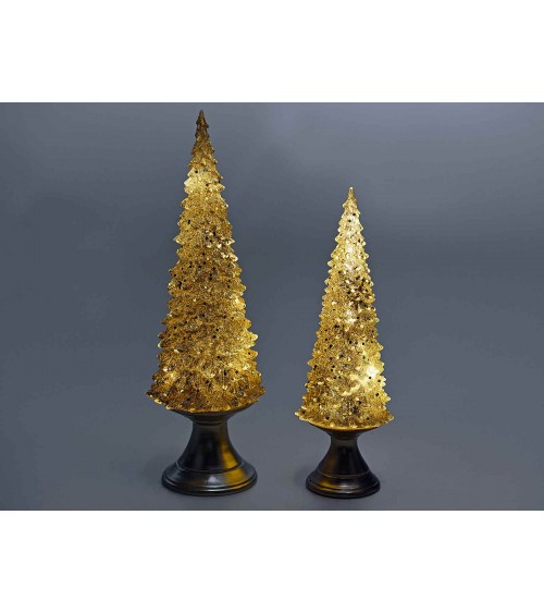 Set 2 Alberi di natale in Resina Dorata con Luci LED e Glitter - 