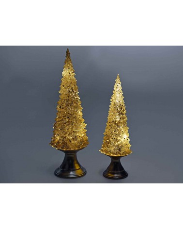 Set mit 2 Weihnachtsbäumen aus goldenem Harz mit LED-Lichtern und Glitzer - 