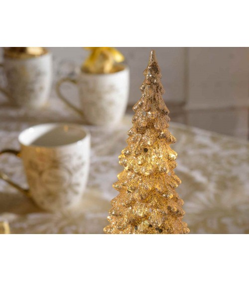 Set 2 Alberi di natale in Resina Dorata con Luci LED e Glitter - 