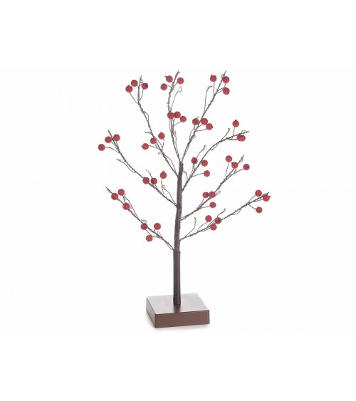 Albero Natalizio a Batteria con Luci Led Bianco Caldo e Bacche Rosse Brinate - 