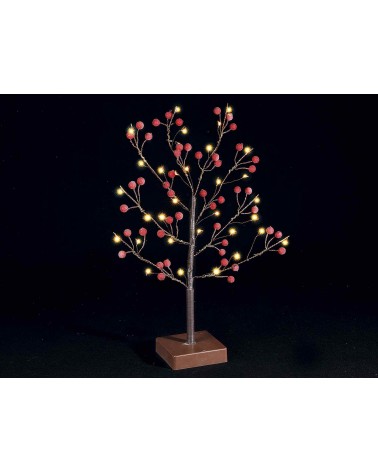 Albero Natalizio a Batteria con Luci Led Bianco Caldo e Bacche Rosse Brinate - 