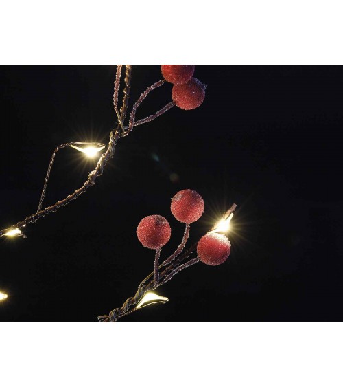 Albero Natalizio a Batteria con Luci Led Bianco Caldo e Bacche Rosse Brinate - 