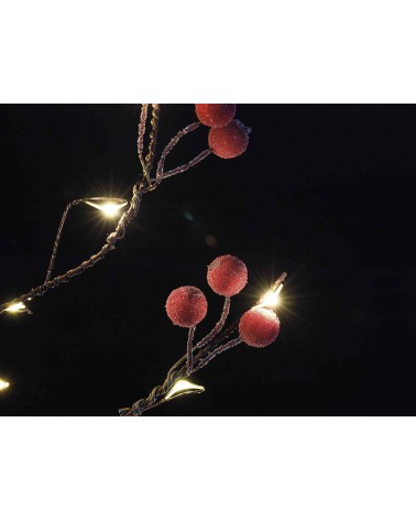 Albero Natalizio a Batteria con Luci Led Bianco Caldo e Bacche Rosse Brinate - 