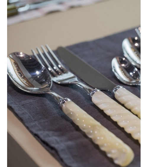 24-piece service - Vito cutlery in 18/10 stainless steel - Mother-of-pearl handle - Ivory color -  - 