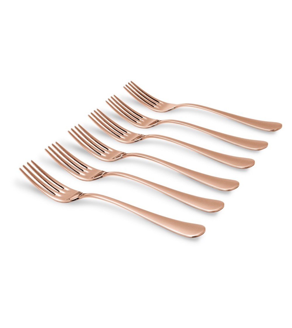 Posate Dorate Rivadossi Sandro - Serena Set 6 Pezzi Forchette Tavola Acciaio Inox Oro Rosa
