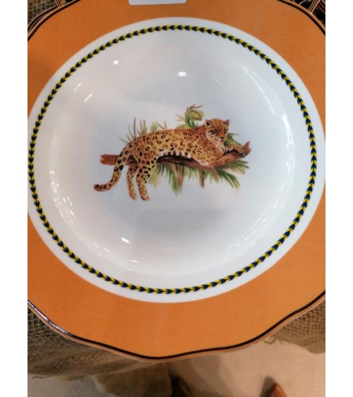Famille Royale - Service de Table "Tigresse Royale" 18 Pièces - Assiette bord orange et guépard au centre