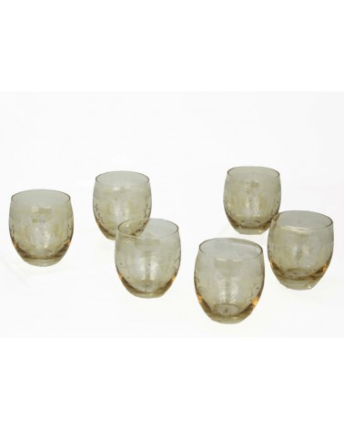 Royal Family - Set of 6 Low Amber Wine Glasses with Engraving -