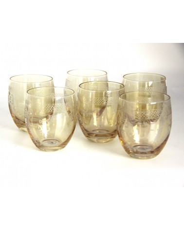Royal Family - Set of 6 Low Amber Wine Glasses with Engraving -