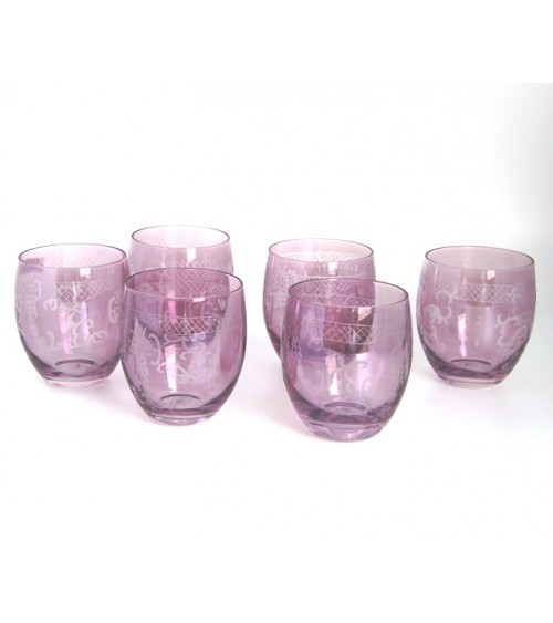 Royal Family - Set of 6 Bassi Burgundy Wine Glasses with Engraving -
