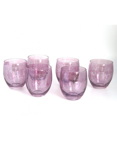 Royal Family - Set of 6 Bassi Burgundy Wine Glasses with Engraving -