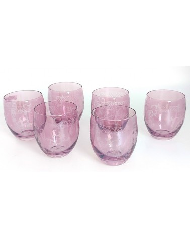 Royal Family - Set of 6 Bassi Burgundy Wine Glasses with Engraving -