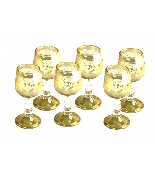Royal Family - Set mit 6 bernsteinfarbenen Schnapsgläsern mit Dekoration - 