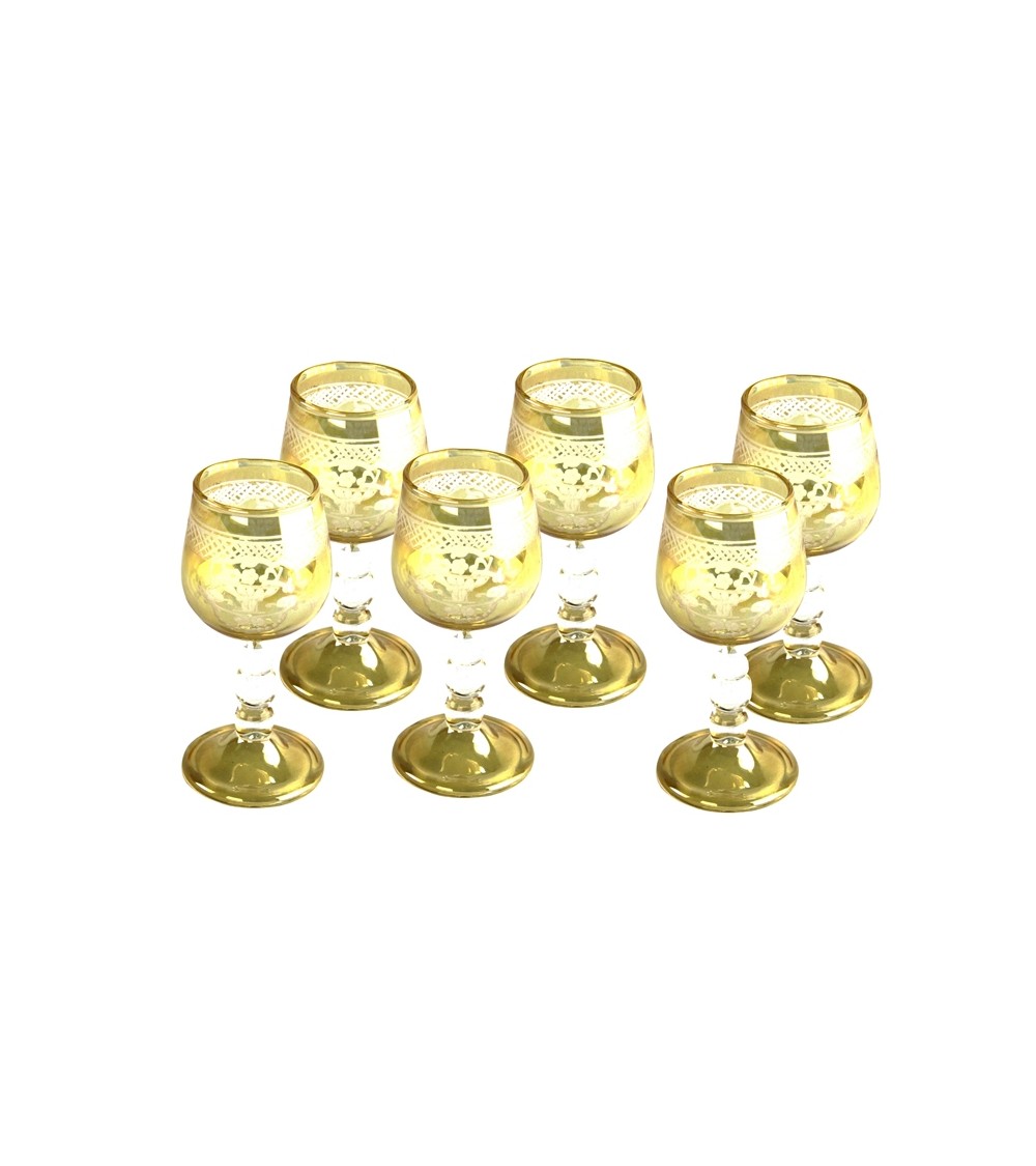 Royal Family - Set 6 Bicchierini Molati Ambra con  Decoro - 