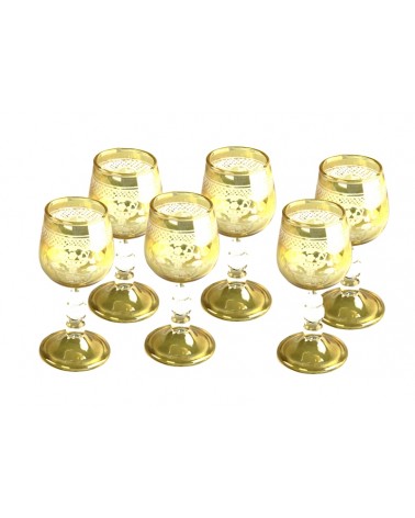 Royal Family - Set 6 Bicchierini Molati Ambra con  Decoro - 