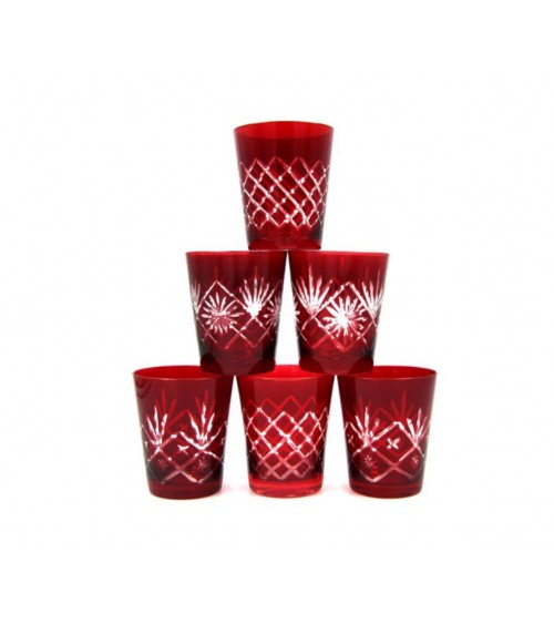 Royal Family - Set 6 Bicchieri Rossi Intagliati - 