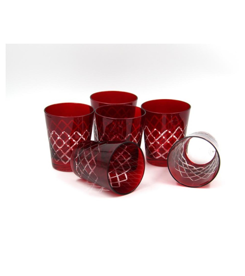 Royal Family - Set 6 Bicchieri Rossi con Decoro Righe - 