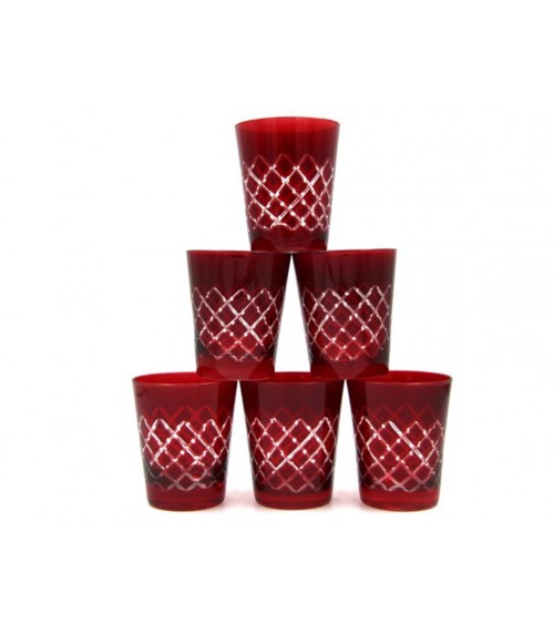 Royal Family - Set 6 Bicchieri Rossi con Decoro Righe - 