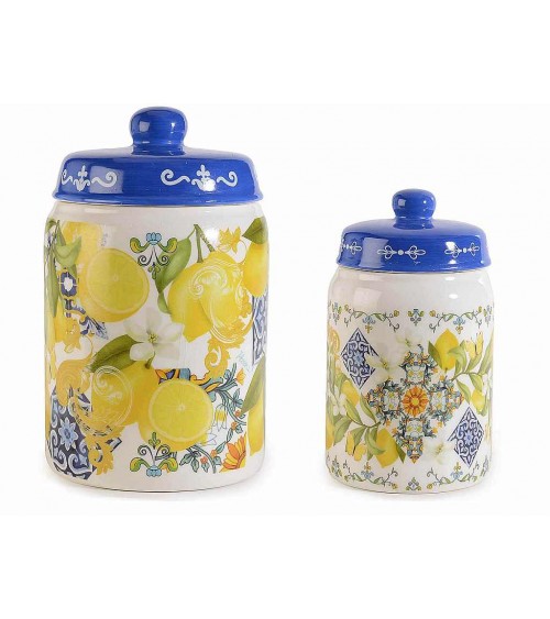 Lot de 2 Bocaux de Cuisine en Céramique - Faïence Méditerranéenne - 