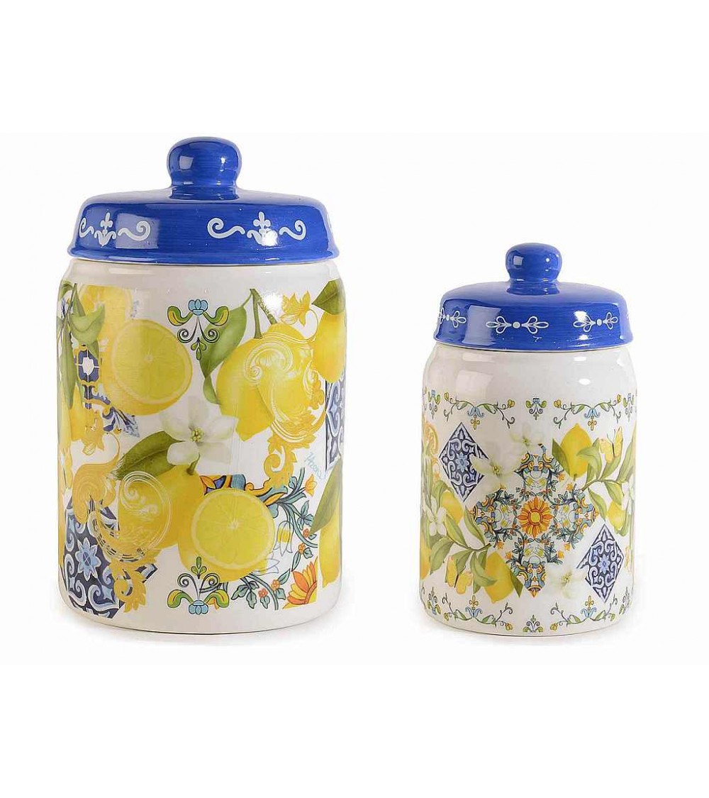 Set mit 2 Keramik-Küchendosen – Mediterrane Majolika - 