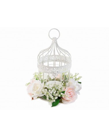 Weißer Metallkäfig mit Shabby Chic Kerzenhalter - 