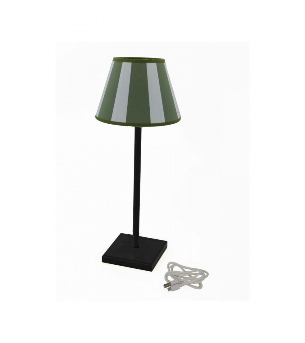 Famille Royale - Lampe rechargeable noire avec abat-jour rayé vert - 