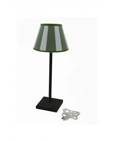 Famille Royale - Lampe rechargeable noire avec abat-jour rayé vert - 