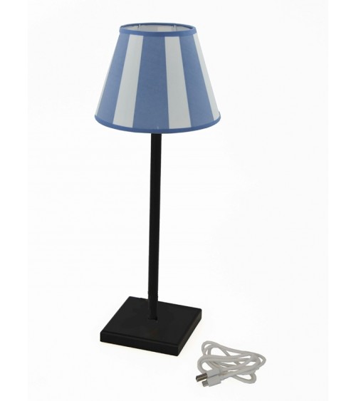 Royal Family – Schwarze wiederaufladbare Lampe mit blau gestreiftem Lampenschirm - 