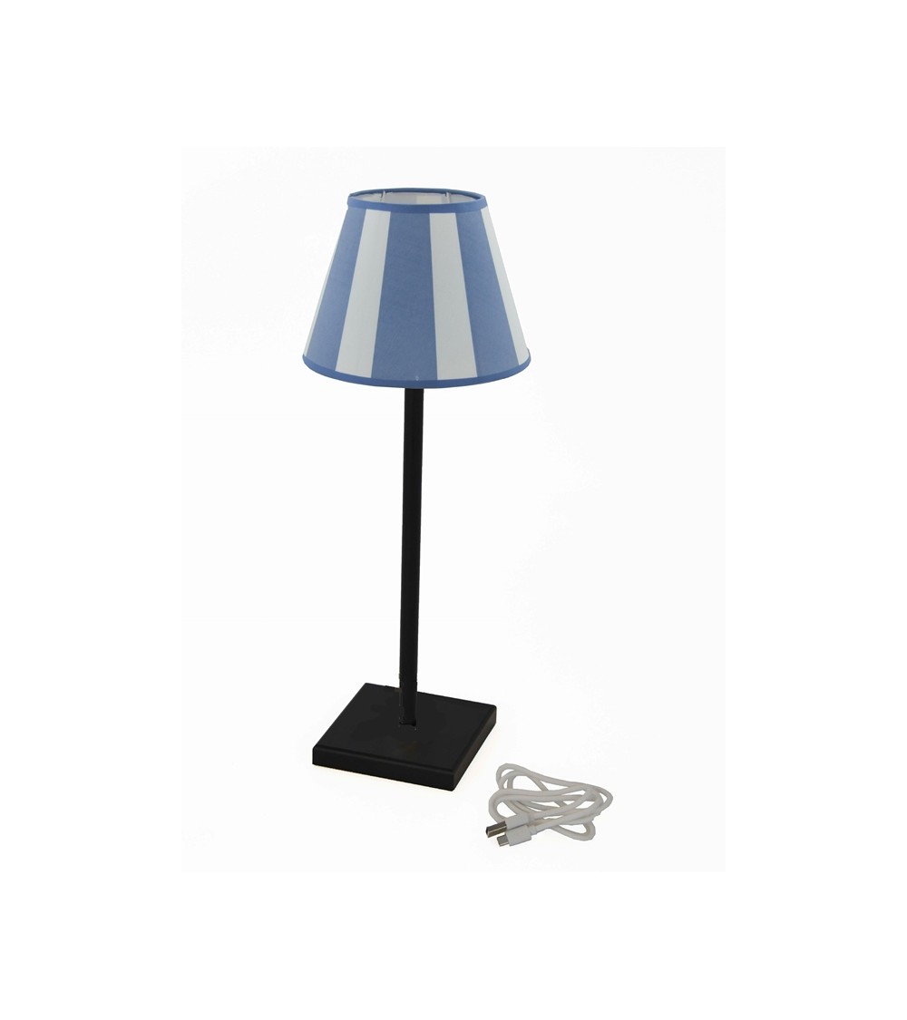 Famille royale - Lampe rechargeable noire avec abat-jour rayé bleu - 