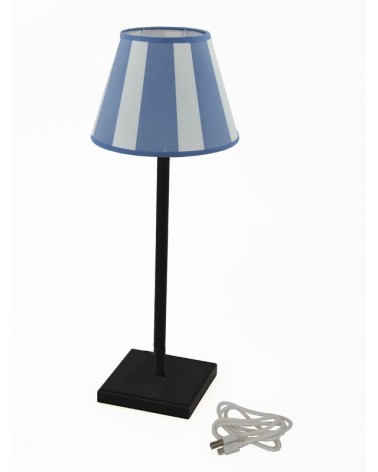 Famille royale - Lampe rechargeable noire avec abat-jour rayé bleu - 