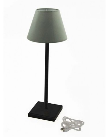 Famille royale - Lampe rechargeable noire avec abat-jour gris - 