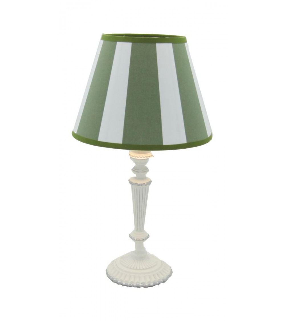 Famille Royale - Lampe rechargeable blanche avec abat-jour rayé vert - 