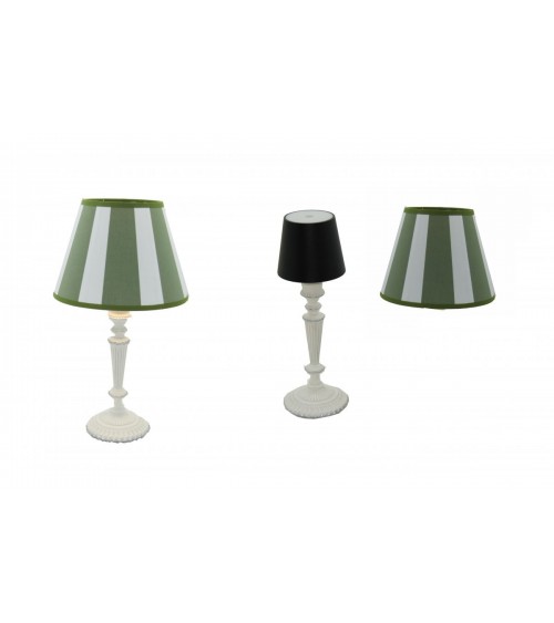 Famille Royale - Lampe rechargeable blanche avec abat-jour rayé vert - 