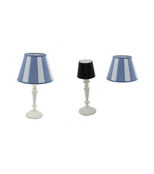 Famille Royale - Lampe rechargeable blanche avec abat-jour rayé bleu - 