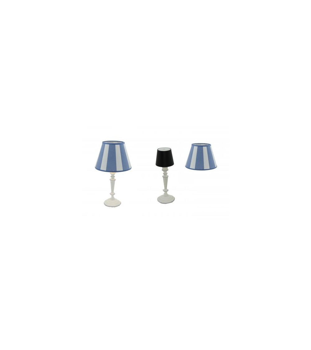 Famille Royale - Lampe rechargeable blanche avec abat-jour rayé bleu - 