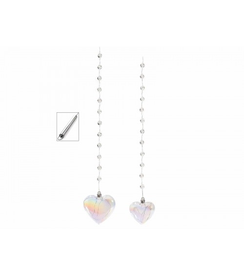 Set mit 2 hängenden Glasherzen mit LED-Leuchten - 